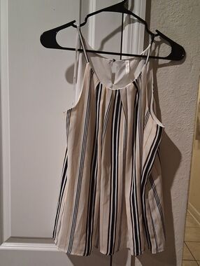 DNA couture Cream Tank Top with Navy and Tan Stripes